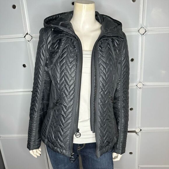Laundry By Shelli Segal Gray Quilted Puffer Jacket Size Medium - Picture 1 of 12